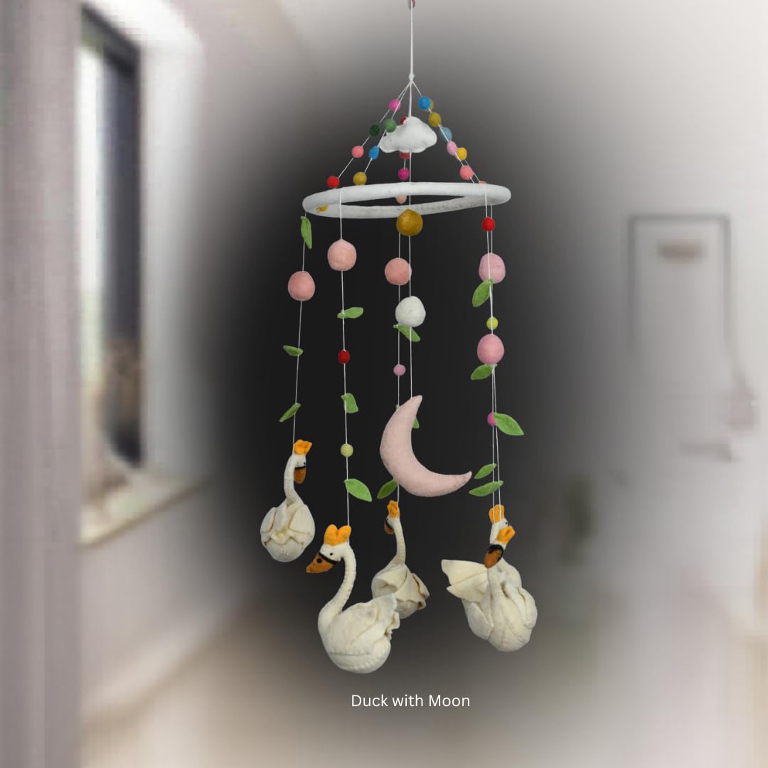 THB Baby Mobile Animal Nursery Decoration Newborn Shower Gift Birthday Gift | Baby Bed Decoration for Boys and Girls Toys Figure Playing Set for Babies | Duck with Moon | DIY Hanging