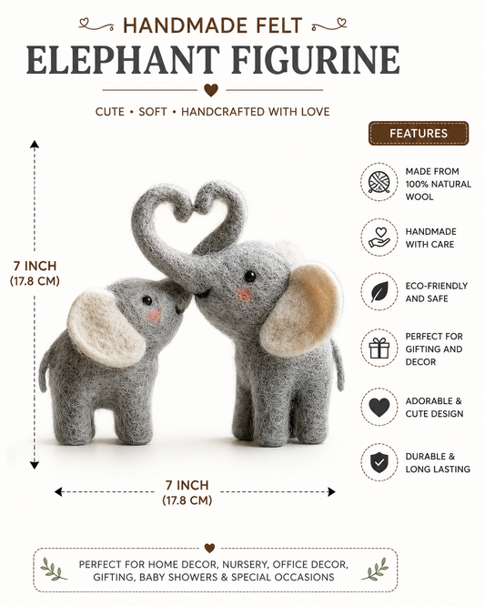 Handmade Felt Elephant Couple Figurine – Natural Wool Home Decor & Gift