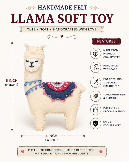 Handmade Felt Llama Soft Toy – 5 Inch Decorative Llama Figurine for Home Décor & Gifting
