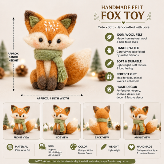 Handmade Felt Fox Toy – Cute Wool Felt Animal Ornament