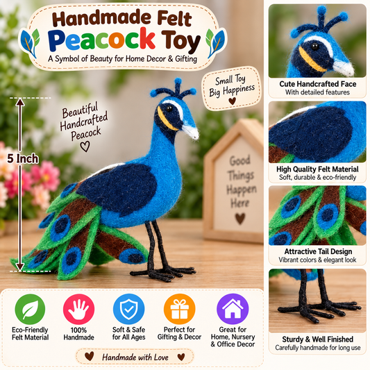 Handmade Felt Peacock Toy – 5 Inch Colorful Decorative Bird for Home Decor & Gifting