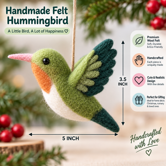 Handmade Felt Hummingbird Ornament – 5 Inch Cute Wool Felt Bird Hanging Decoration