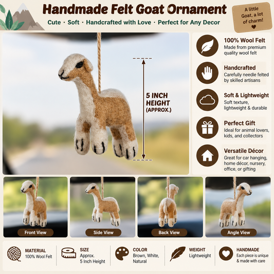 Handmade Felt Goat Ornament – 5 Inch Wool Felt Car Hanging & Home Decor