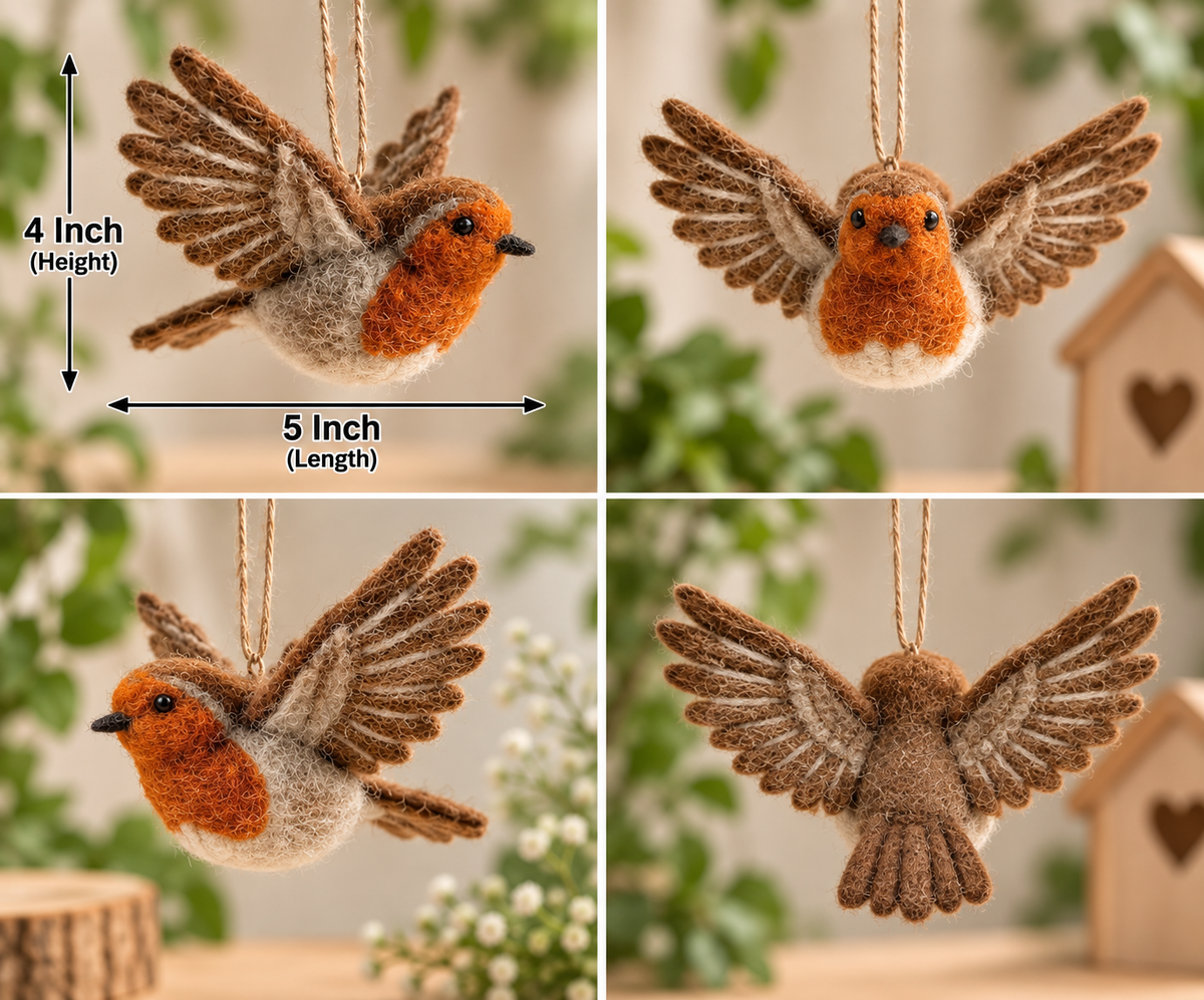 Handmade Felt Robin Bird Ornament – 5 Inch Cute Hanging Bird Decoration for Home & Gifting