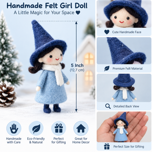 5 Inch Handmade Felt Witch Doll | Cute Mini Witch Figurine