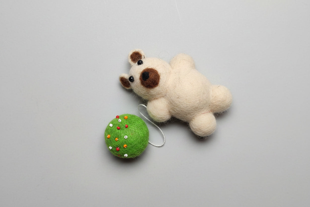 Handmade Needle-Felted Teddy Bear Brooch with Mini Pin-Cushion