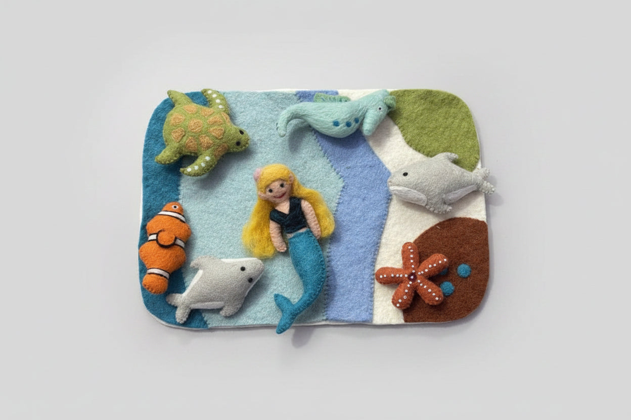 Handcrafted Felt Wool Ocean Adventure Play Set | Eco-Friendly Coral Reef Marine Toys