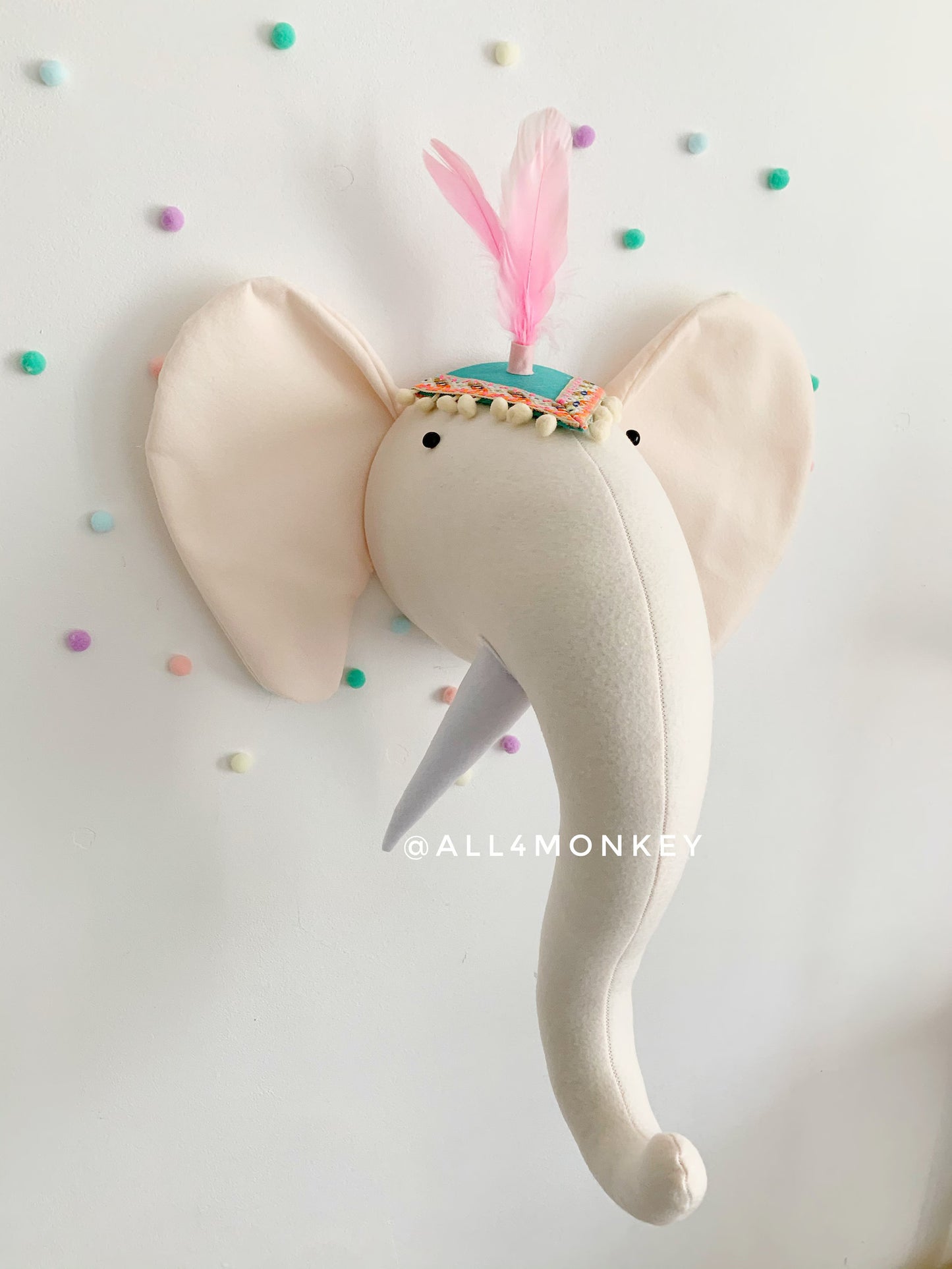 Felt Elephant Head Wall Decor - Circus Nursery, Safari Animal