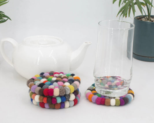 10cm Multi Color Felt Ball Coasters, Wool Pom Pom Dining Table Decor, Felt Tea Coasters Set for Table, Felt Tea Accessories