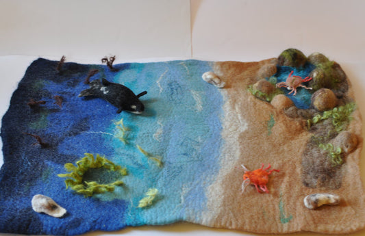 Wet Felted Ocean Playscape: Montessori Beach Playmat, Waldorf Toy