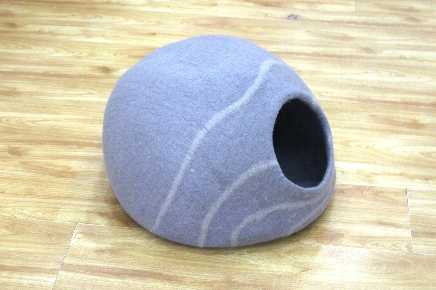 Handmade Cat House - Felt Cat Cave With Wavy Stripes Design - Ideal Gift - Unique Round Pet Bed