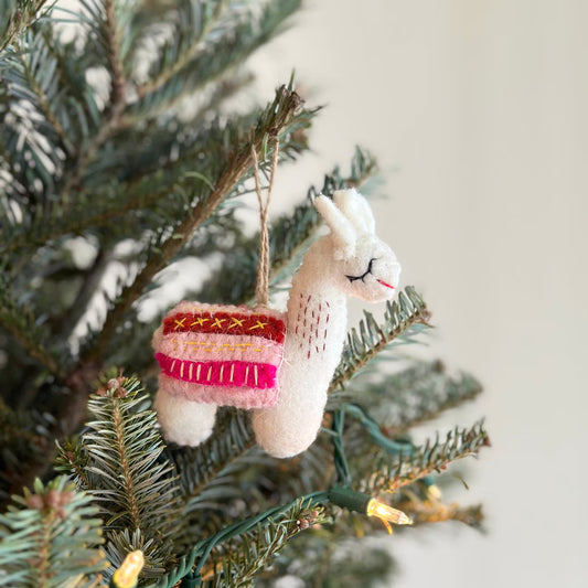 Felt Llama Christmas Ornament, Alpaca Ornament, Needle felted Christmas Decor, Biodegradable Ornament, Fair Trade Ornament