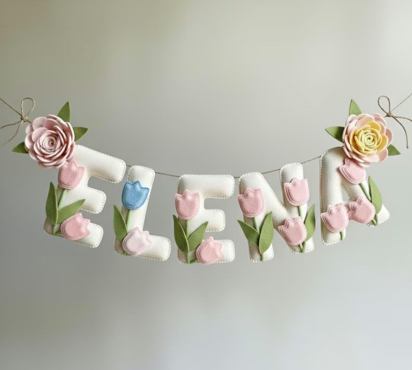 Custom Name Garland , Tulip Flowers Custom Name Decor, Floral Garland, Tulip Felt Name Garland, Tulip Nursery Decoration, Baby Shower Gift
