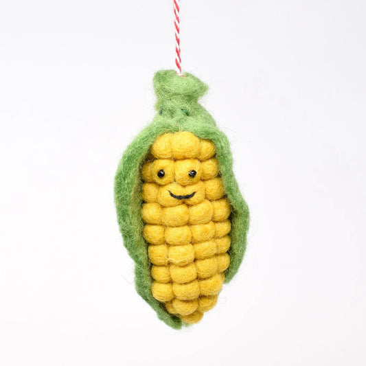 Hand Felted Wool Sweetcorn Christmas Ornament: Fair Trade Tree Decoration