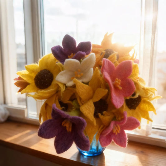 Wool Felt Flower Bouquet, Handmade Felt Flowers, Gift for Mom, Everlasting Home Decor