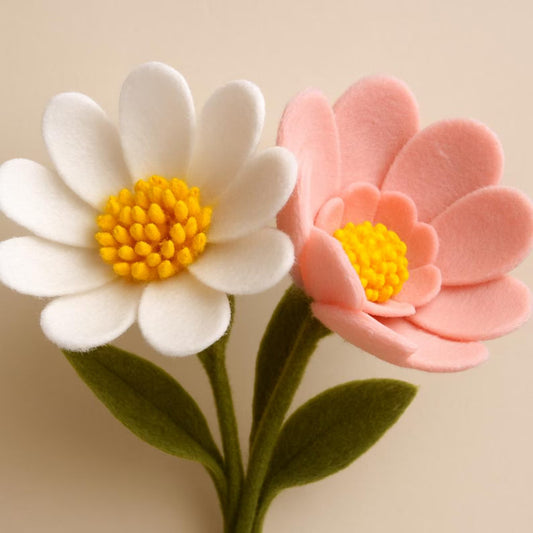 Handmade Pastel Felt Flower Bouquet | Ceramic Vase Arrangement