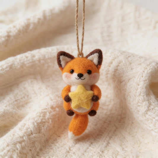 Wool Felt Star Hugging Fox Pendant, Valentine's Day Gift, Cute Handmade Wool Felt, Needle Felting Crafts, Personalised Gift, Romantic Decor