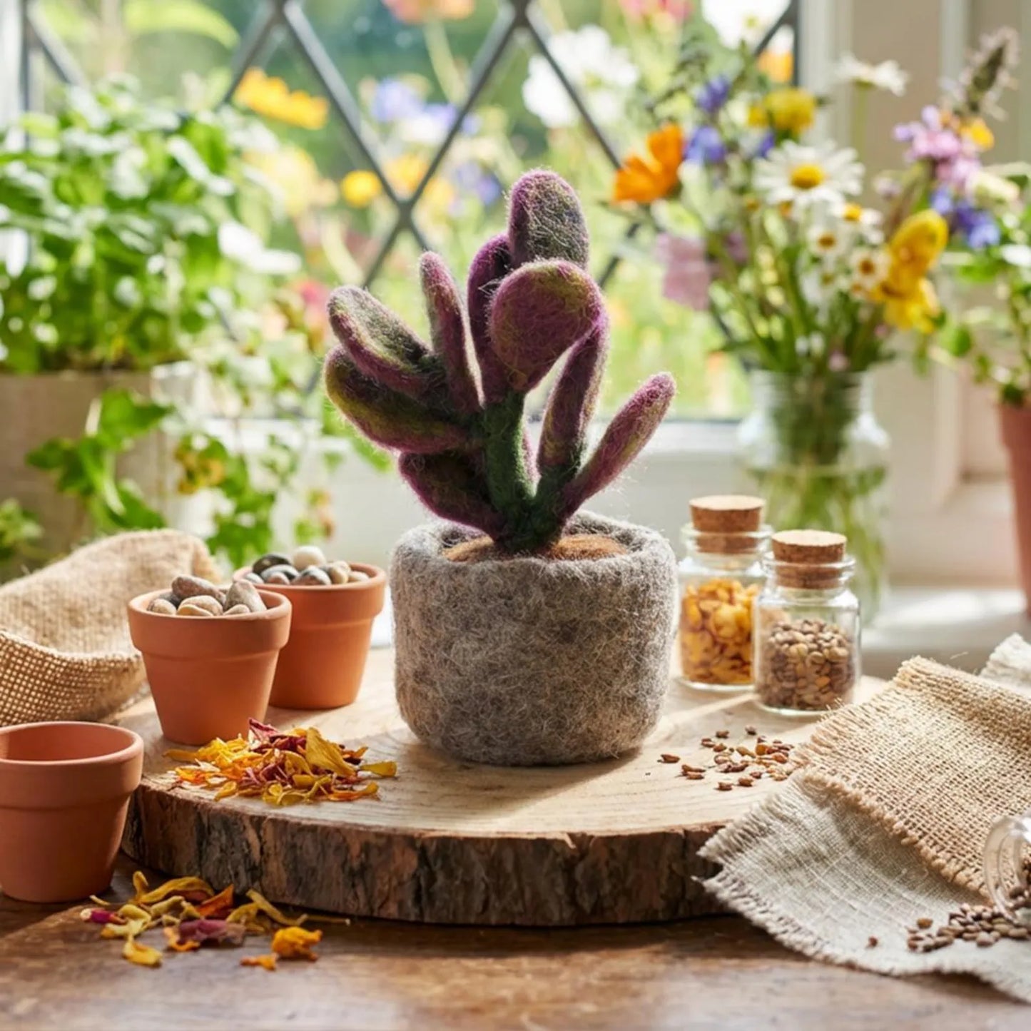 Ficus Elastica Plant: Handmade Felt Fair Trade Wool Standing Decoration