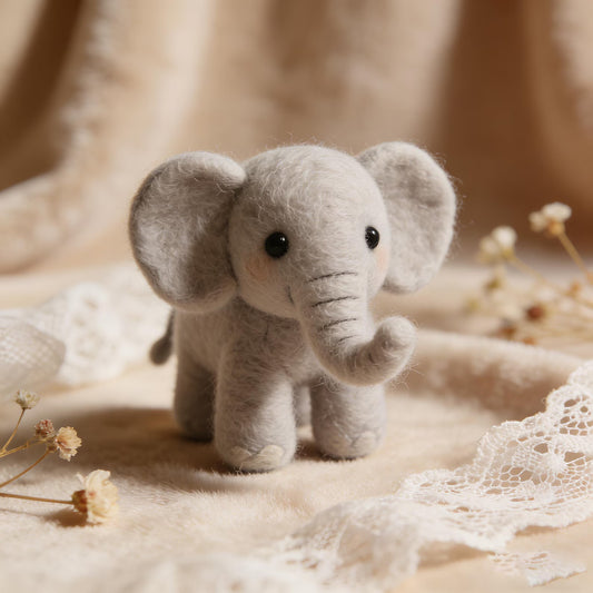 Mini Needle Felted Elephant Handmade Grey Wool Felt Figurine Safari Decor Miniature Felt Animal Baby Room Felt Decor