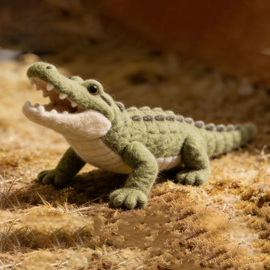 Felt Crocodile Toy, Handmade Animal Plush, Montessori Toy, Educational Animal Figure, Gift for Boys, Jungle Animal Decor