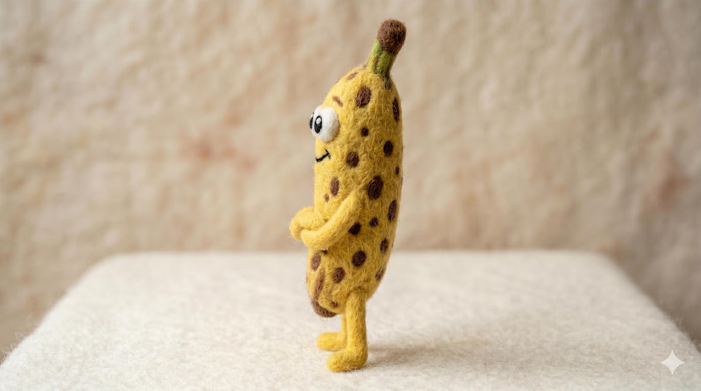 Handmade Needle Felted Banana Character Figurine – Cute Wool Fruit Doll Waldorf Kitchen Decor