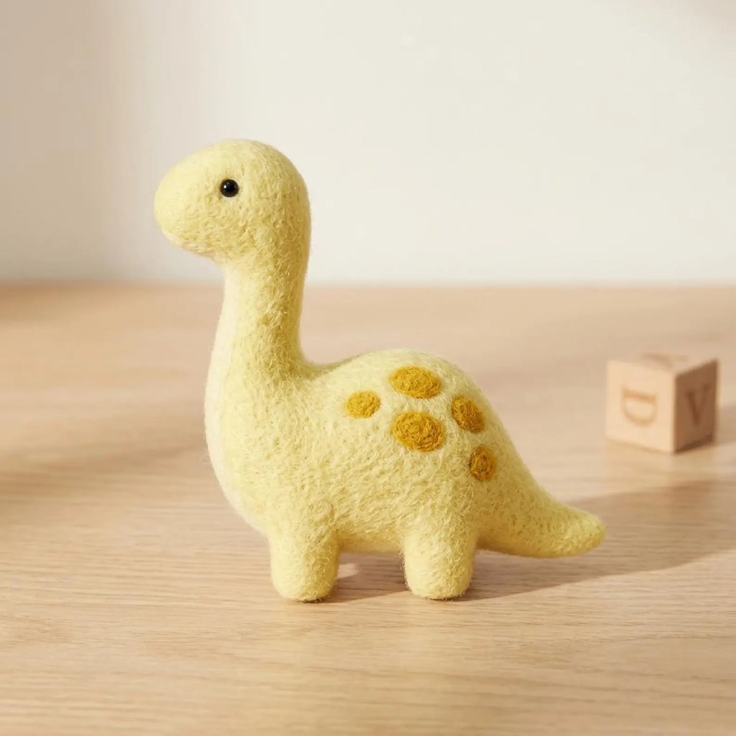 Beginner Needle Felting Kit: Yellow Dinosaur DIY Craft Set – Stress Relief Hobby
