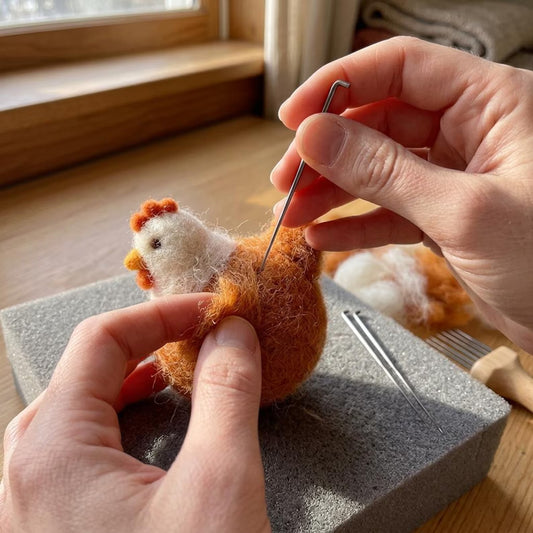 Needle Felting Kit Chicken DIY Craft Set for Beginners Farmhouse Hen Animal Gift for Her Stress Relief Hobby