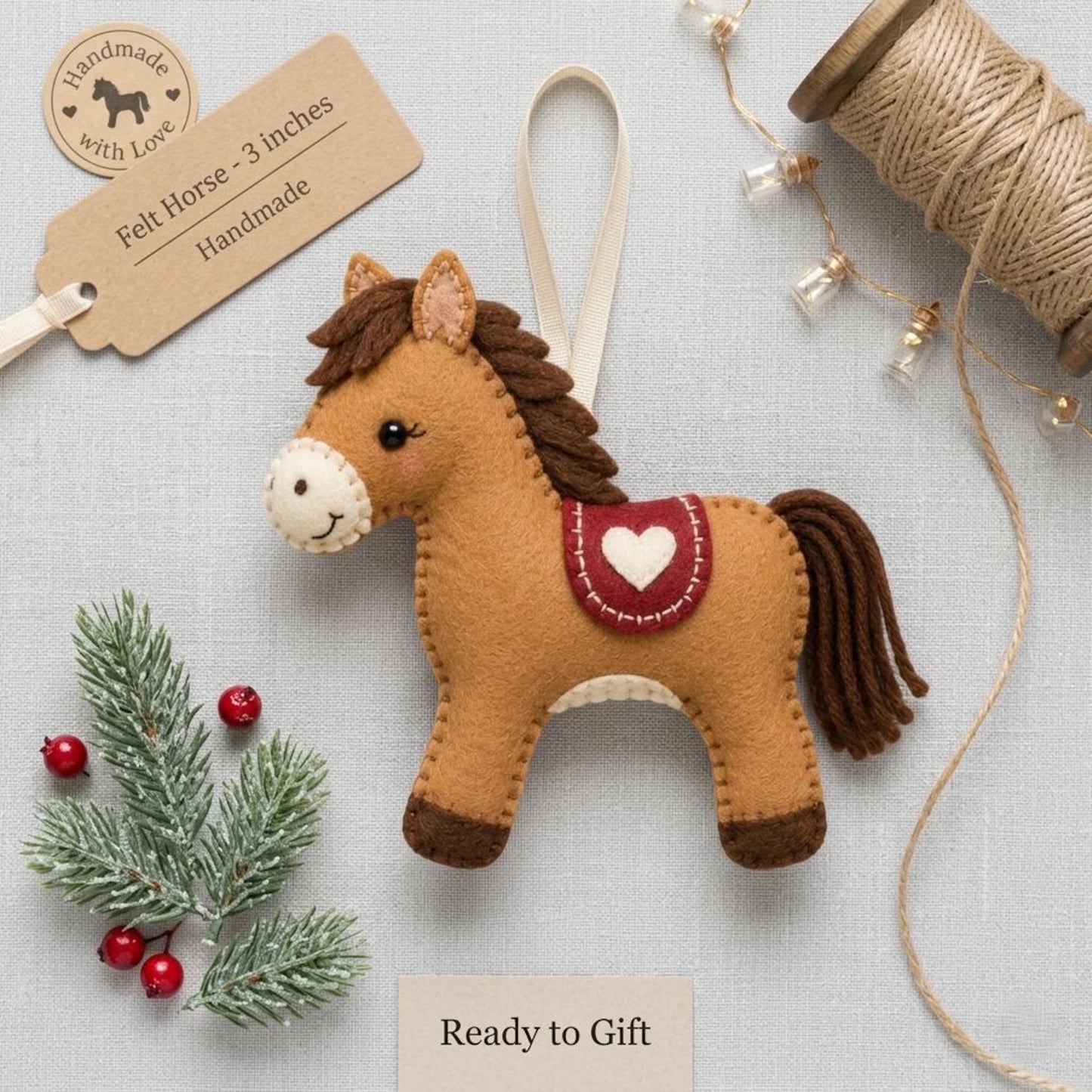 Felt Horse Ornament Sewing Pattern | Felt Animal | DIY Christmas Horse Decor | Printable Hand Sewing Pattern