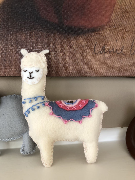 Handcrafted Festive Llama Felt Ornament | Whimsical Alpaca Hanging Decor with Pom-Poms | Cute Holiday Tree Charm & Gift Tag