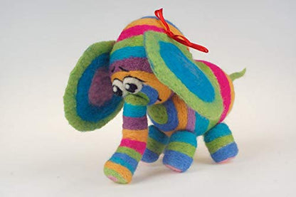 Handmade Felt Striped Elephant – Colorful 5 Inch Soft Toy & Home Decor Gift