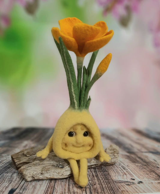 The Saffron Blossom: A Handcrafted Needle Felted Mandrake"
