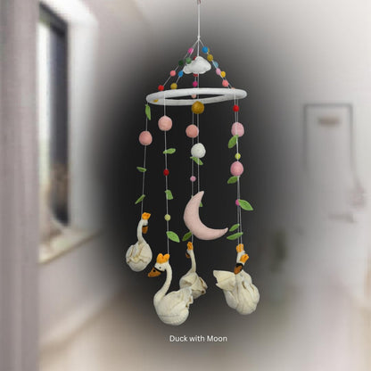 THB Baby Mobile Animal Nursery Decoration Newborn Shower Gift Birthday Gift | Baby Bed Decoration for Boys and Girls Toys Figure Playing Set for Babies | Duck with Moon | DIY Hanging