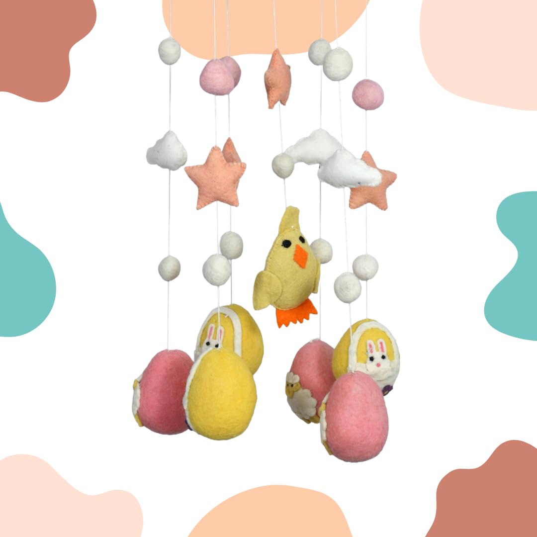 THB Baby Mobile Animal Nursery Decoration Newborn Shower Gift Birthday Gift | Baby Bed Decoration for Boys and Girls Toys Figure Playing Set for Babies | Chicken with Easter Eggs | DIY Hanging