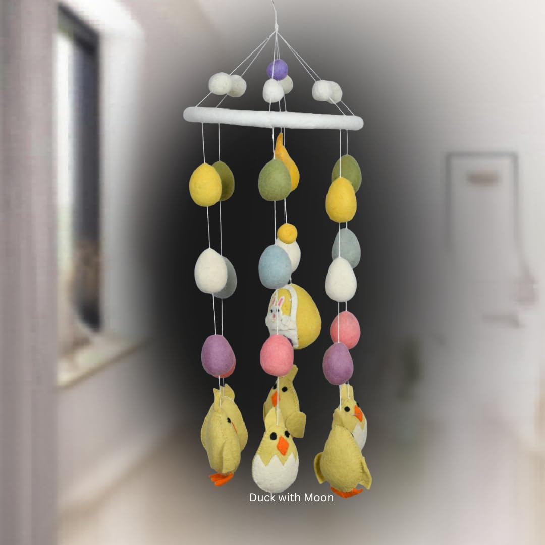 THB Baby Mobile Animal Nursery Decoration Newborn Shower Gift Birthday Gift | Baby Bed Decoration for Boys and Girls Toys Figure Playing Set for Babies | Yellow Easter Egg with Chickens | DIY Hanging