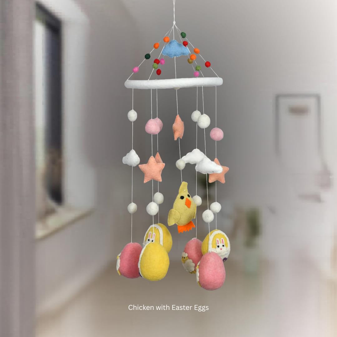THB Baby Mobile Animal Nursery Decoration Newborn Shower Gift Birthday Gift | Baby Bed Decoration for Boys and Girls Toys Figure Playing Set for Babies | Chicken with Easter Eggs | DIY Hanging