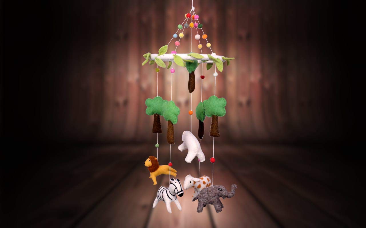 Baby Mobile Animal Nursery Handmade DIY Hanging Mobiles Needle Felted Biodegradable… (Baby Mobile Animal Safari Nursery(Forest))