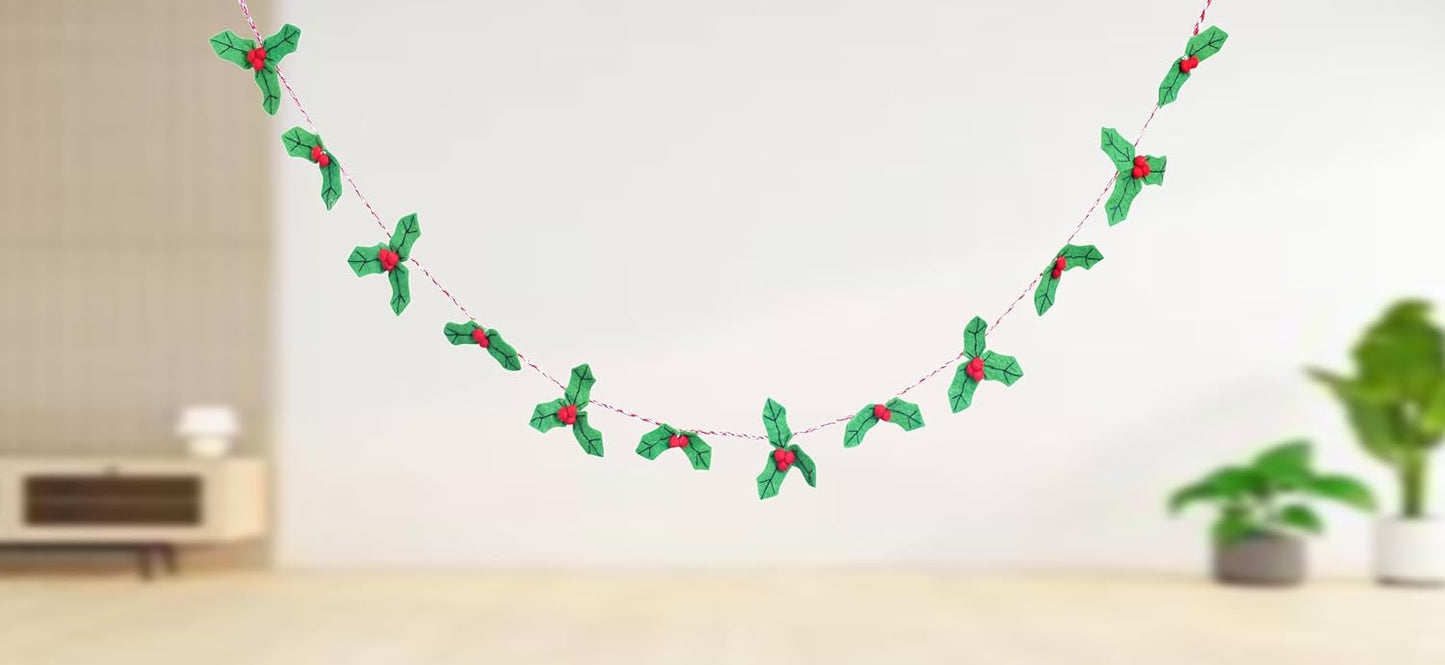 Wool Felt Garland Handmade 6.5 Feet Long Garlands for Wall Christmas Tree Decoration (Style 11)
