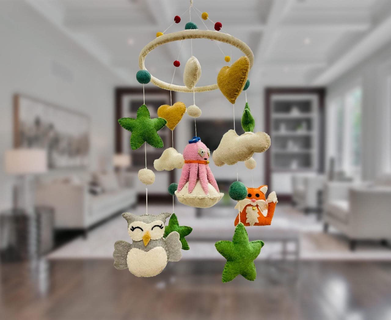 THB Baby Mobile Animal Nursery Decoration Newborn Shower Gift Birthday Gift | Baby Bed Decoration for Boys and Girls Toys Figure Playing Set Octopus Family for Babies | DIY Hanging