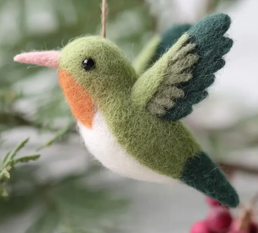 Handcrafted Floral Bird Felt Ornament | Cute Embroidered Folk Art Hanging Bird Charm | Festive Holiday Tree Decor & Gift Topper