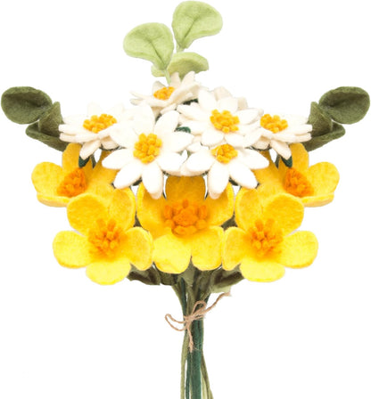 Glaciart One Felt Artificial Flowers Bouquet - 13 pcs | Reusable, Washable and Essential Oil Ready w/Bendable Wire Stem | Great as Gift and Home or Event Decorations