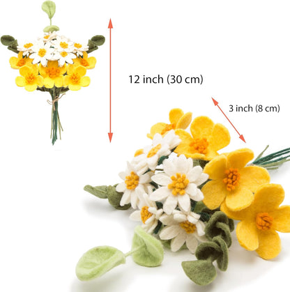 Glaciart One Felt Artificial Flowers Bouquet - 13 pcs | Reusable, Washable and Essential Oil Ready w/Bendable Wire Stem | Great as Gift and Home or Event Decorations