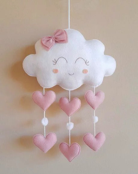 Handmade Smiling Cloud and Hearts Felt Nursery Mobile / Wall Hanging