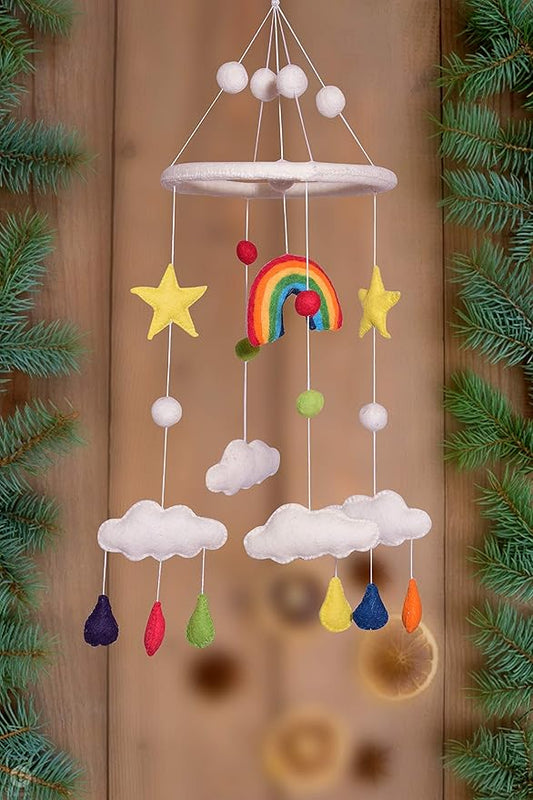 Baby Mobile Hanging Nursery,Gate Decor,Wall Decor,Led Point Decor,Room Decor,Living Room Decor,Wall Hangings Decoration for Baby Boys Girls (Sky Rainbow)