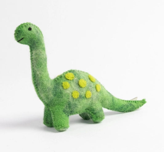 Handcrafted Green Dinosaur Felt Figurine | Cute Embroidered Brontosaurus Toy | Whimsical Nursery Decor & Toddler Gift