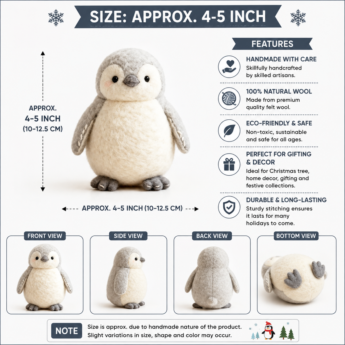Handmade Felt Penguin Plush – Cute Winter Animal Décor