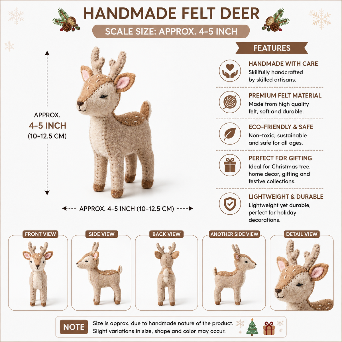 Handmade Felt Deer Ornament – Eco-Friendly Wool ornament
