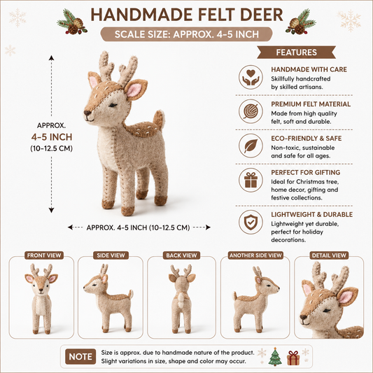 Handmade Felt Deer Ornament – Eco-Friendly Wool ornament