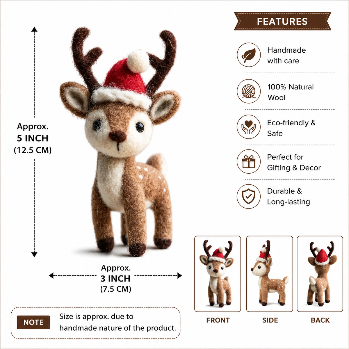Handmade Wool Felt deer |  Cute Holiday Decor | Christmas Ornament | Felt Plush Gift | Winter Collectible