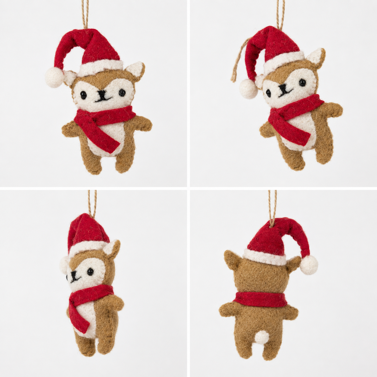 Handmade Felt Woodland Fox with Santa Hat & Scarf Christmas Ornament