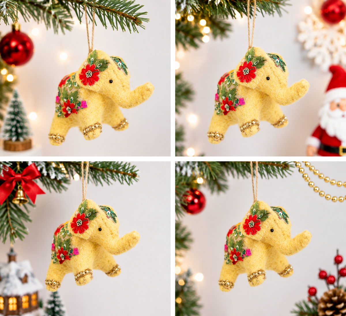 Handcrafted Embroidered Wool Felt Elephant Crishmas Ornament